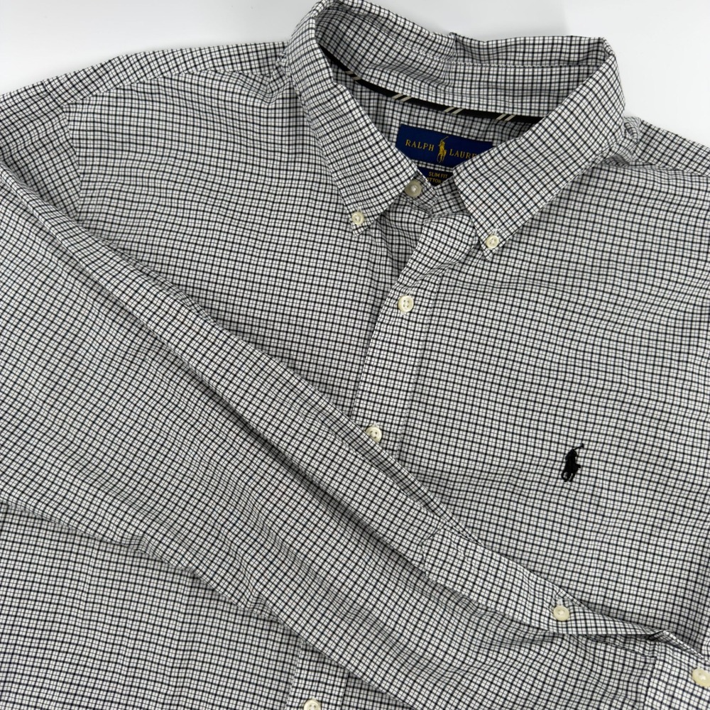Ralph Lauren Men's Slim Fit Shirt Plaid Long Sleeve Cotton Stretch XXL‎
